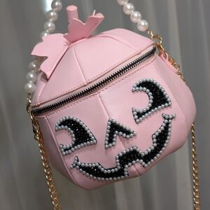 Chic Pink Pumpkin Pearl Crossbody Bag